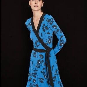 NWT White House Black Market Reversible Faux Wrap Blue Long Sleeve Dress